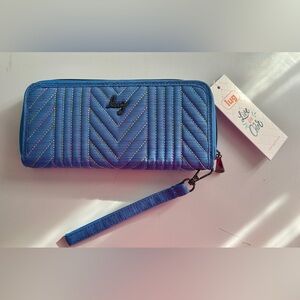 Lug Straddle Blue Wallet with Striped Interior